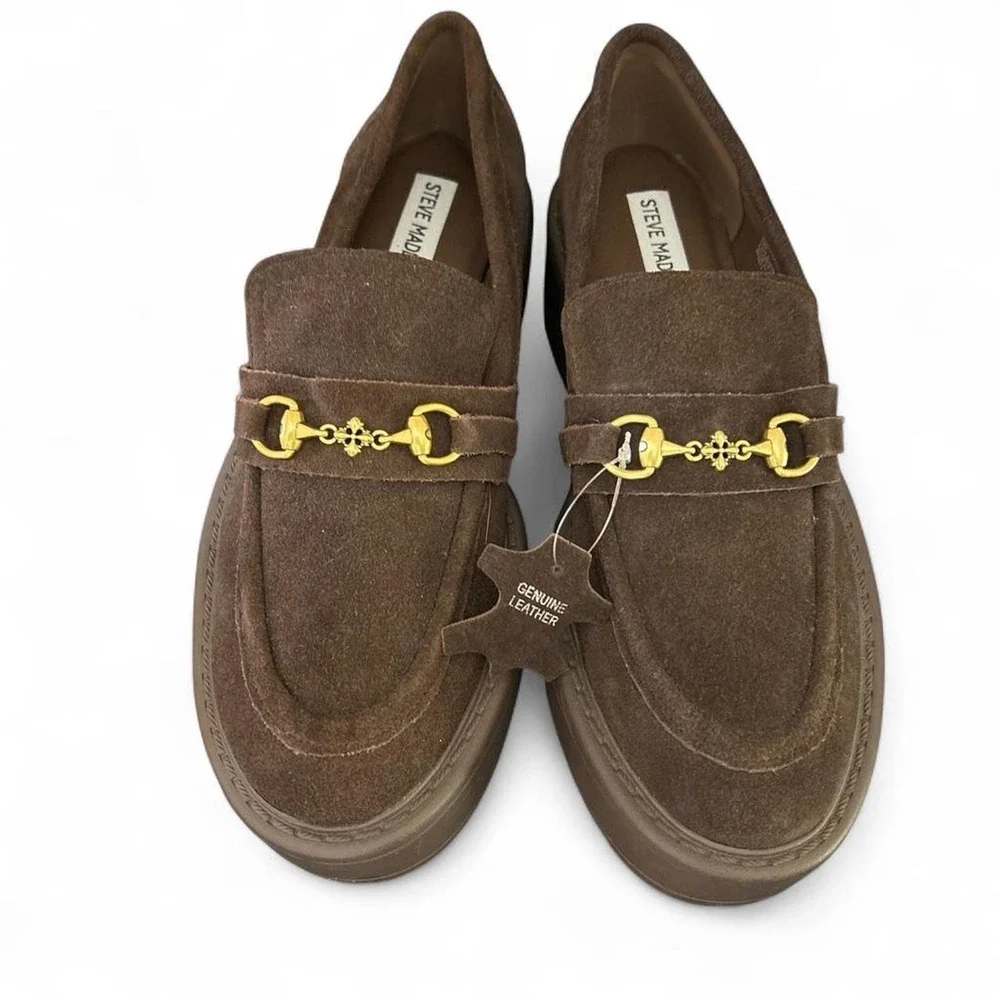 Steve Madden Marleigh Bit Brown Suede Lug Sole Loafers Womens 10M MYKAHMYKH01S1